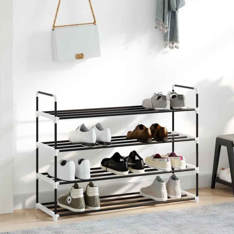STOJAK NA BUTY Z 4 PÓŁKAMI METAL I PLASTIK CZARNY