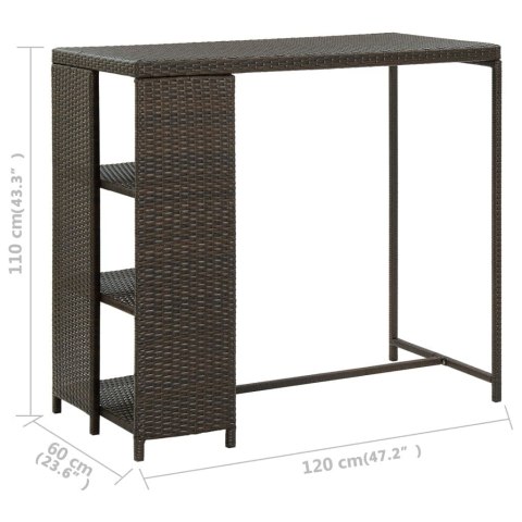 STOLIK BAROWY Z PÓŁKĄ BRĄZOWY 120X60X110CM POLIRATTAN