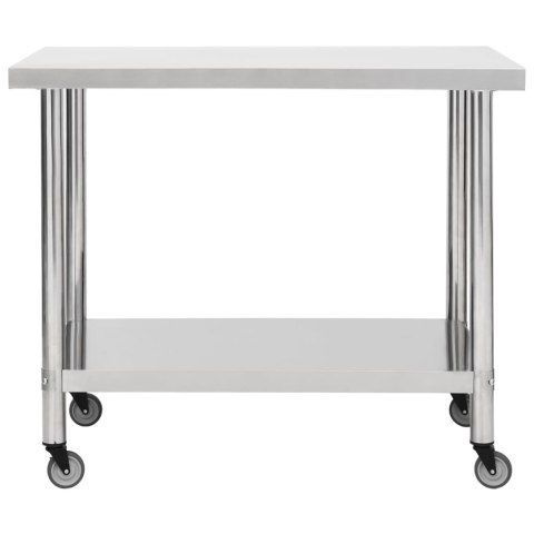 KUCHENNY STÓŁ ROBOCZY NA KÓŁKACH 100X30X85CM STAL NIERDZEWNA