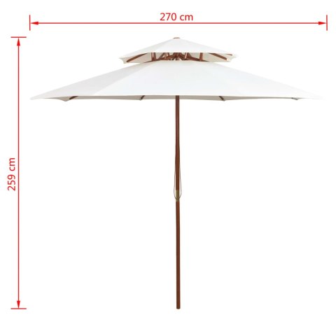 PARASOL Z PODWÓJNYM DASZKIEM 270X270CM DREWNO KREMOWY