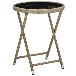 STOLIK HERBACIANY BEŻOWY 60CM RATTAN PE I SZKŁO HARTOWANE