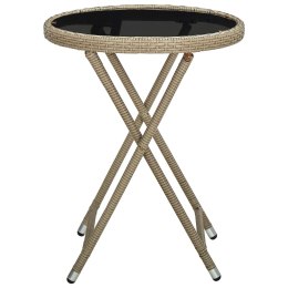 STOLIK HERBACIANY BEŻOWY 60CM RATTAN PE I SZKŁO HARTOWANE