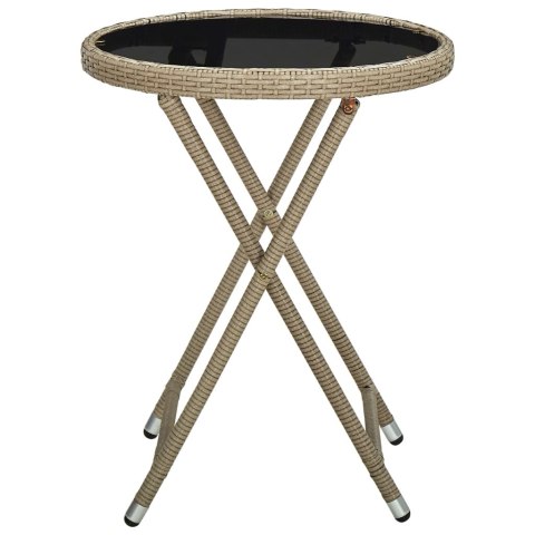 STOLIK HERBACIANY BEŻOWY 60CM RATTAN PE I SZKŁO HARTOWANE