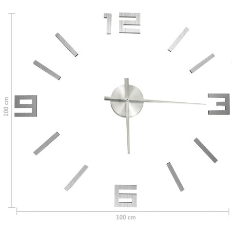 ZEGAR ŚCIENNY 3D NOWOCZESNY DESIGN SREBRNY 100CM XXL