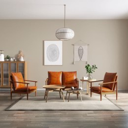 ZESTAW 3 SOF BRĄZOWY NATURALNA SKÓRA I LITE DREWNO AKACJOWE