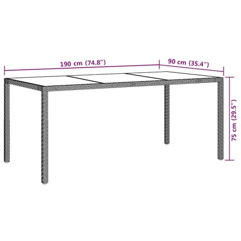 STÓŁ OGRODOWY BRĄZOWY 190X90X75CM SZKŁO I RATTAN PE