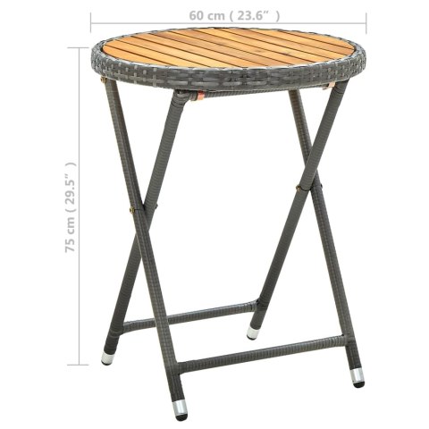 STOLIK HERBACIANY SZARY 60CM RATTAN PE I DREWNO AKACJOWE