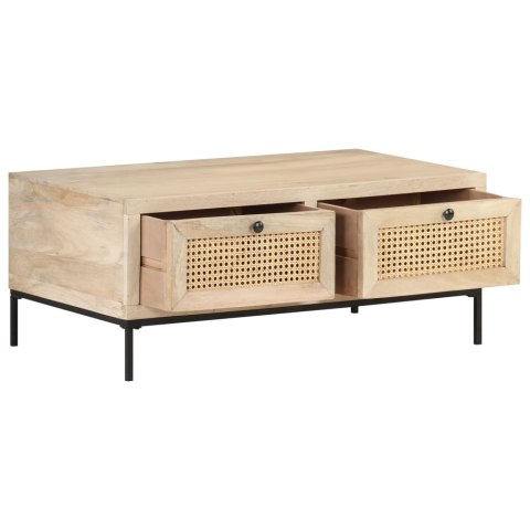STOLIK KAWOWY 90X50X37CM DREWNO MANGO I NATURALNA TRZCINA