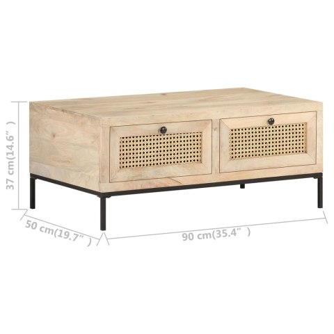 STOLIK KAWOWY 90X50X37CM DREWNO MANGO I NATURALNA TRZCINA