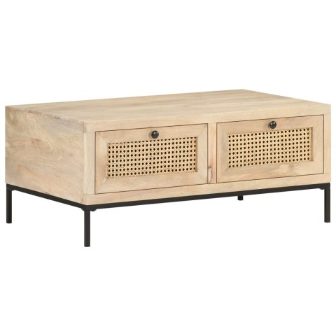 STOLIK KAWOWY 90X50X37CM DREWNO MANGO I NATURALNA TRZCINA