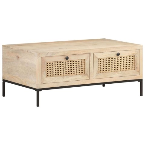 STOLIK KAWOWY 90X50X37CM DREWNO MANGO I NATURALNA TRZCINA