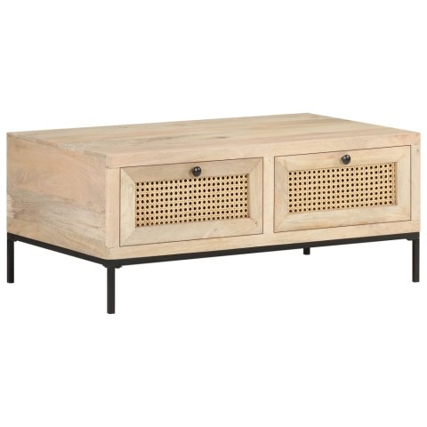 STOLIK KAWOWY 90X50X37CM DREWNO MANGO I NATURALNA TRZCINA