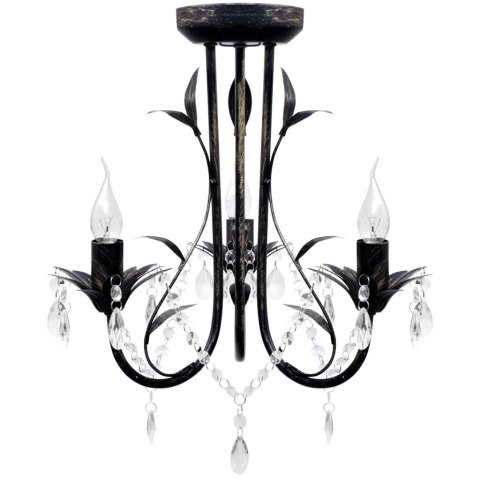 ART NOUVEAU ŻYRANDOL Z KRYSZTAŁKAMI METAL CZARNY 3XE14 ŻARÓWKI