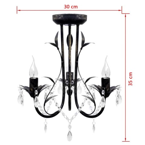 ART NOUVEAU ŻYRANDOL Z KRYSZTAŁKAMI METAL CZARNY 3XE14 ŻARÓWKI