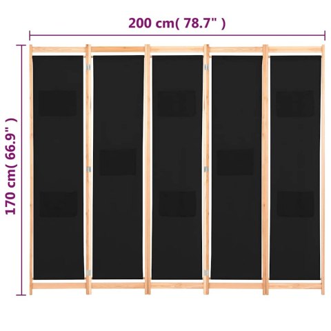PARAWAN 5-PANELOWY CZARNY 200X170X4CM TKANINA