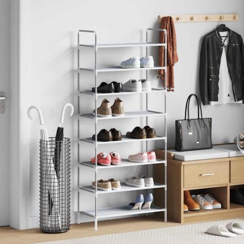 STOJAK NA BUTY Z 8 PÓŁKAMI METAL I WŁÓKNINA SREBRNY