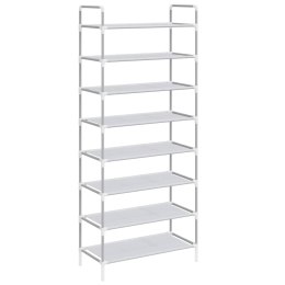 STOJAK NA BUTY Z 8 PÓŁKAMI METAL I WŁÓKNINA SREBRNY