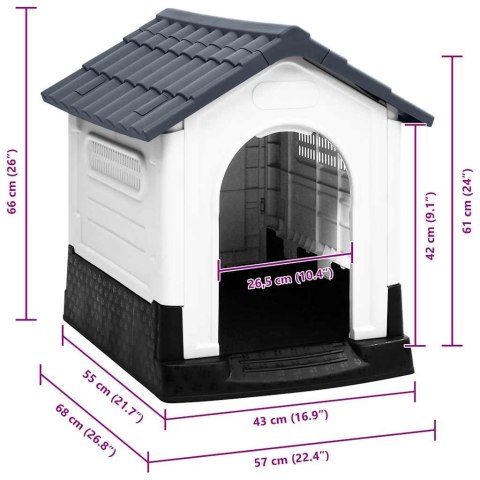 BUDA DLA PSA SZARA 57X68X66CM POLIPROPYLEN