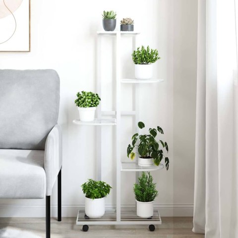 KWIETNIK Z 5 PÓŁKAMI I KÓŁKAMI 44X23X100CM BIAŁY ŻELAZNY