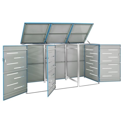 OSŁONA NA 3 KOSZE NA ŚMIECI 207X77,5X115CM STAL NIERDZEWNA