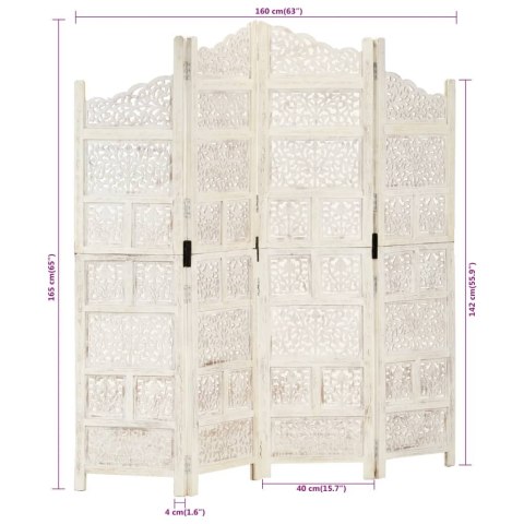 PARAWAN 4-PANELOWY RZEŹBIONY BIAŁY 160X165CM DREWNO MANGO
