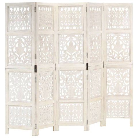 PARAWAN 5-PANELOWY RZEŹBIONY BIAŁY 200X165CM DREWNO MANGO