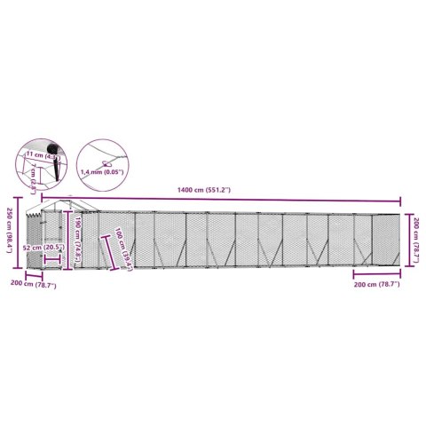 KOJEC DLA PSA Z DACHEM SREBRNY 14X2X2,5M STAL GALWANIZOWANA