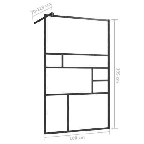 ŚCIANKA PRYSZNICOWA PRZEZROCZYSTE SZKŁO ESG 100X195CM CZARNA