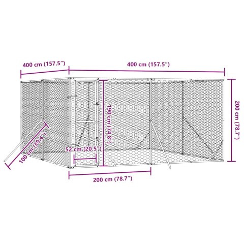 KOJEC ZEWNĘTRZNY DLA PSA SREBRNY 4X4X2 M STAL GALWANIZOWANA