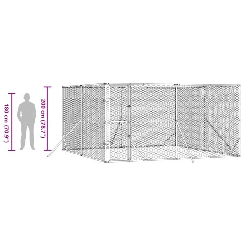 KOJEC ZEWNĘTRZNY DLA PSA SREBRNY 4X4X2 M STAL GALWANIZOWANA