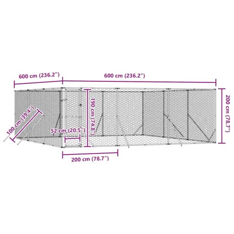 KOJEC ZEWNĘTRZNY DLA PSA SREBRNY 6X6X2 M STAL GALWANIZOWANA