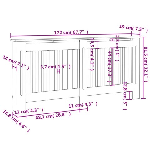 OSŁONY NA KALORYFER GRZEJNIK 2 SZT. BIAŁE MATERIAŁ DREWNOPOCHODNY 172CM