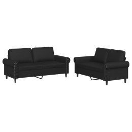 2-OSOBOWA SOFA Z PODUSZKAMI CZARNA SZTUCZNA SKÓRA