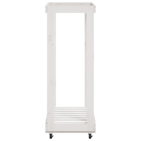 STOJAK NA DREWNO Z KÓŁKAMI BIAŁY 76,5X40X108CM SOSNA