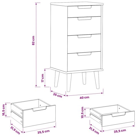 VidaXL Komoda z szufladami MOLDE Czarny 40 x 35 x 82 cm