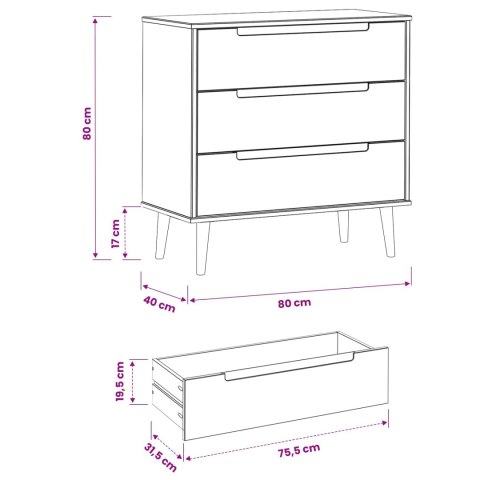 VidaXL Komoda z szufladami MOLDE Karmel 80 x 40 x 80 cm