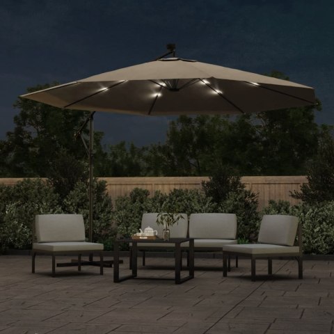 PARASOL WISZĄCY Z LED I METALOWYM SŁUPKIEM 350CM TAUPE