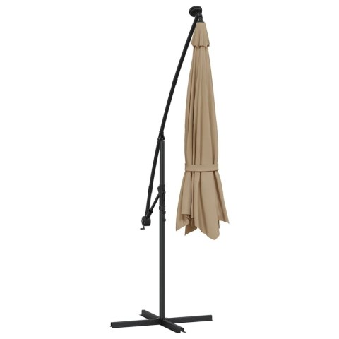 PARASOL WISZĄCY Z LED I METALOWYM SŁUPKIEM 350CM TAUPE