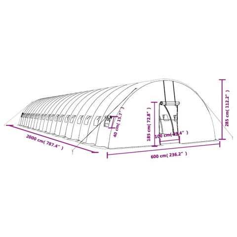 VidaXL Szklarnia ze stalową ramą, zielona, 120 m², 20x6x2,85 m