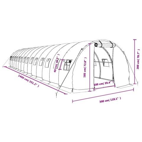 VidaXL Szklarnia ze stalową ramą, zielona, 42 m², 14x3x2 m