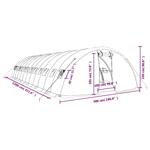VidaXL Szklarnia ze stalową ramą, zielona, 60 m², 12x5x2,3 m