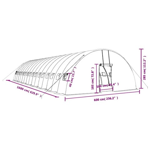 VidaXL Szklarnia ze stalową ramą, zielona, 96 m², 16x6x2,85 m
