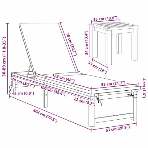 VidaXL Leżak 3 pcs Brązowy Lite Drewno Akacji