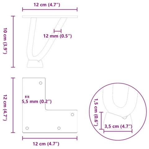 NOGI DO STOLIKA KAWOWEGO W KSZTAŁCIE SPINKI DO WŁOSÓW 4 SZT. BIAŁE 10CM STAL LITE