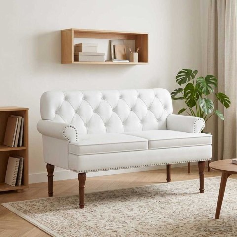 VidaXL Sofa dwuosobowa z guzikowym pikowaniem Biały 120 x 65 x 77 cm