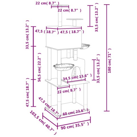 DRAPAK DLA KOTA Z SIZALOWYMI SŁUPKAMI KREMOWY 180CM