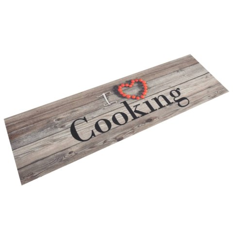 VidaXL Dywanik kuchenny, wzór z napisem Cooking, szary, 45x150 cm