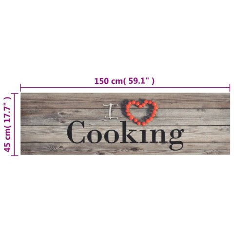 VidaXL Dywanik kuchenny, wzór z napisem Cooking, szary, 45x150 cm