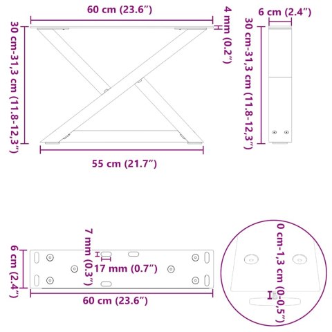 NOGI DO STOLIKA KAWOWEGO 2 SZT. CZARNE 60X(30-31,3)CM STALOWE