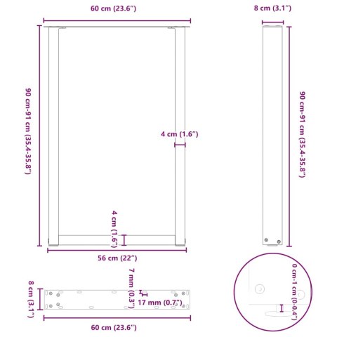 VidaXL Nogi do stołu barowego w kształcie litery U 2 szt. Antracyt 60x(90-91) cm Stal